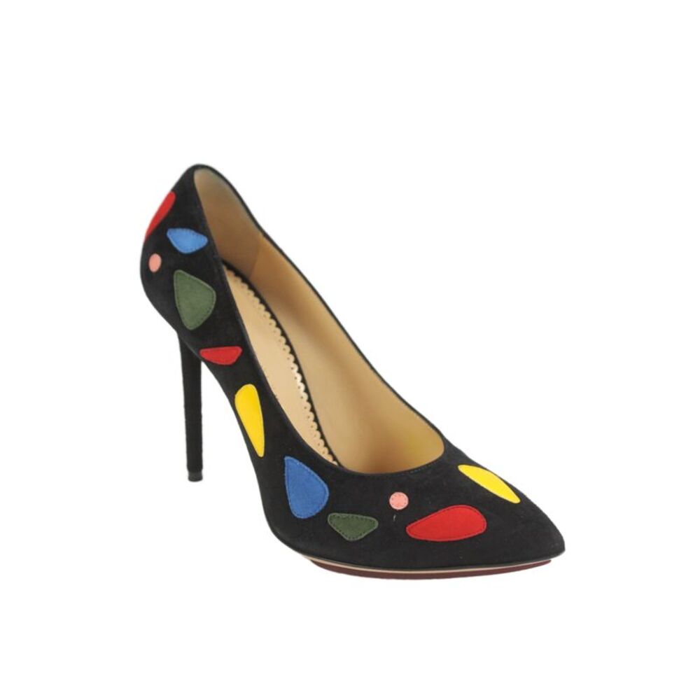 Charlotte Olympia Womens Stiletto Pointed Toe Suede Pumps Black Multi Size 38.5